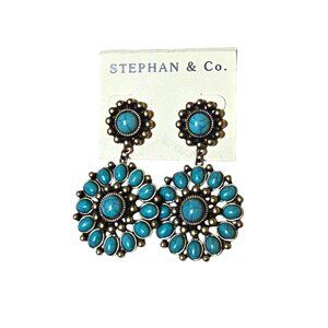 Stephan & Co Trendy Boho Dark Gold Blue Resin Statement Earrings NWT
